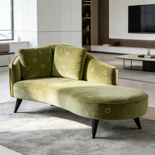 Olive Drab Curved Chaise