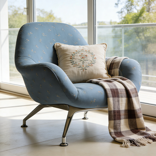 Blue Floral Retro Accent Chair