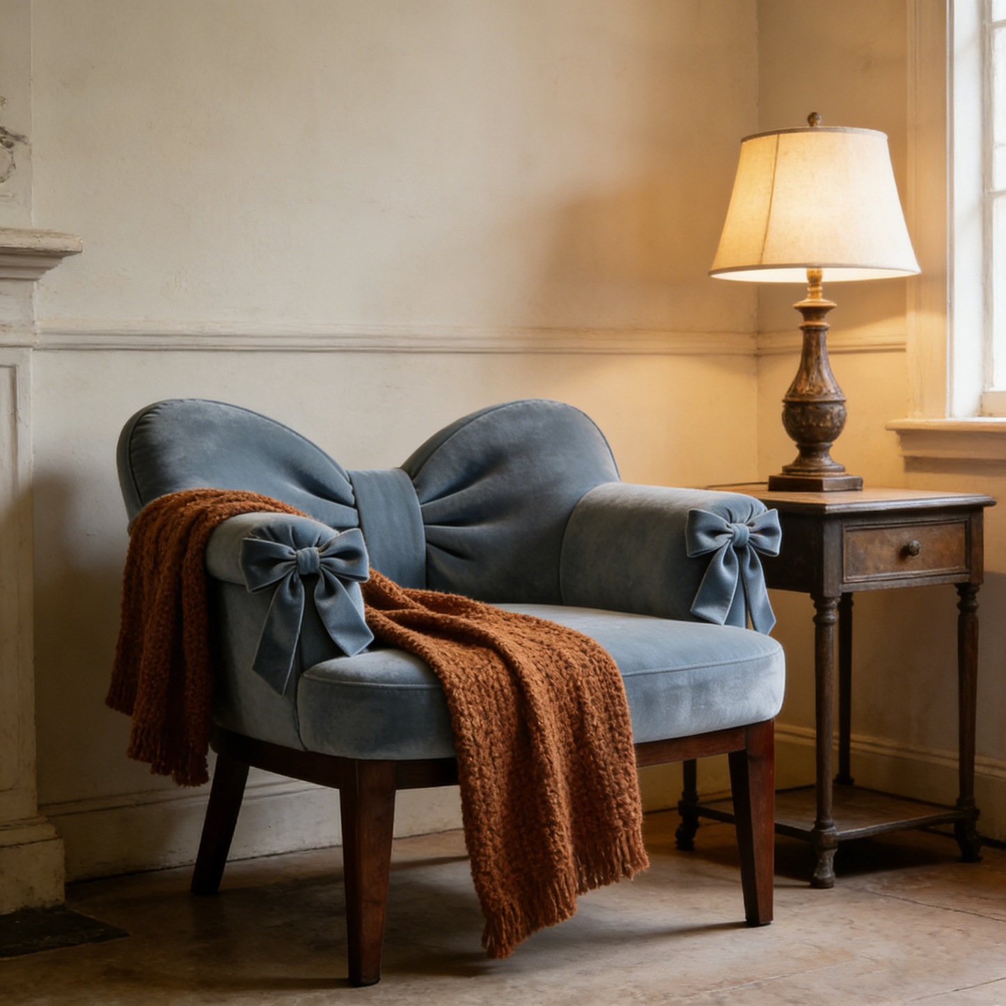 Blue Bow Cushion Sofa
