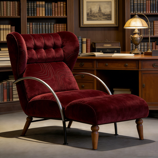 Burgundy Velvet Wingback Lounger