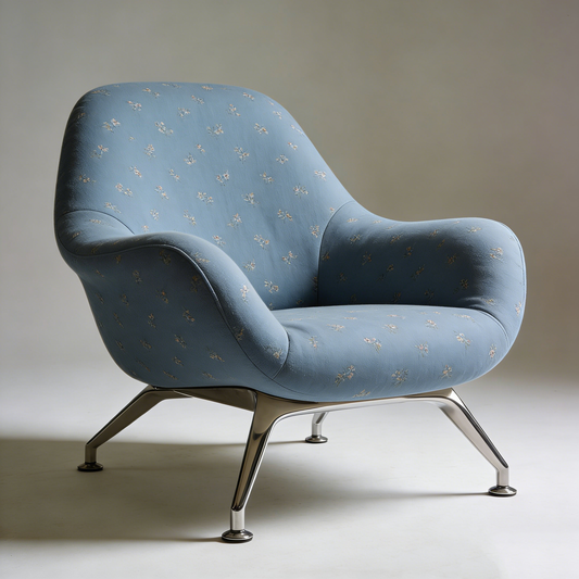 Blue Floral Retro Accent Chair